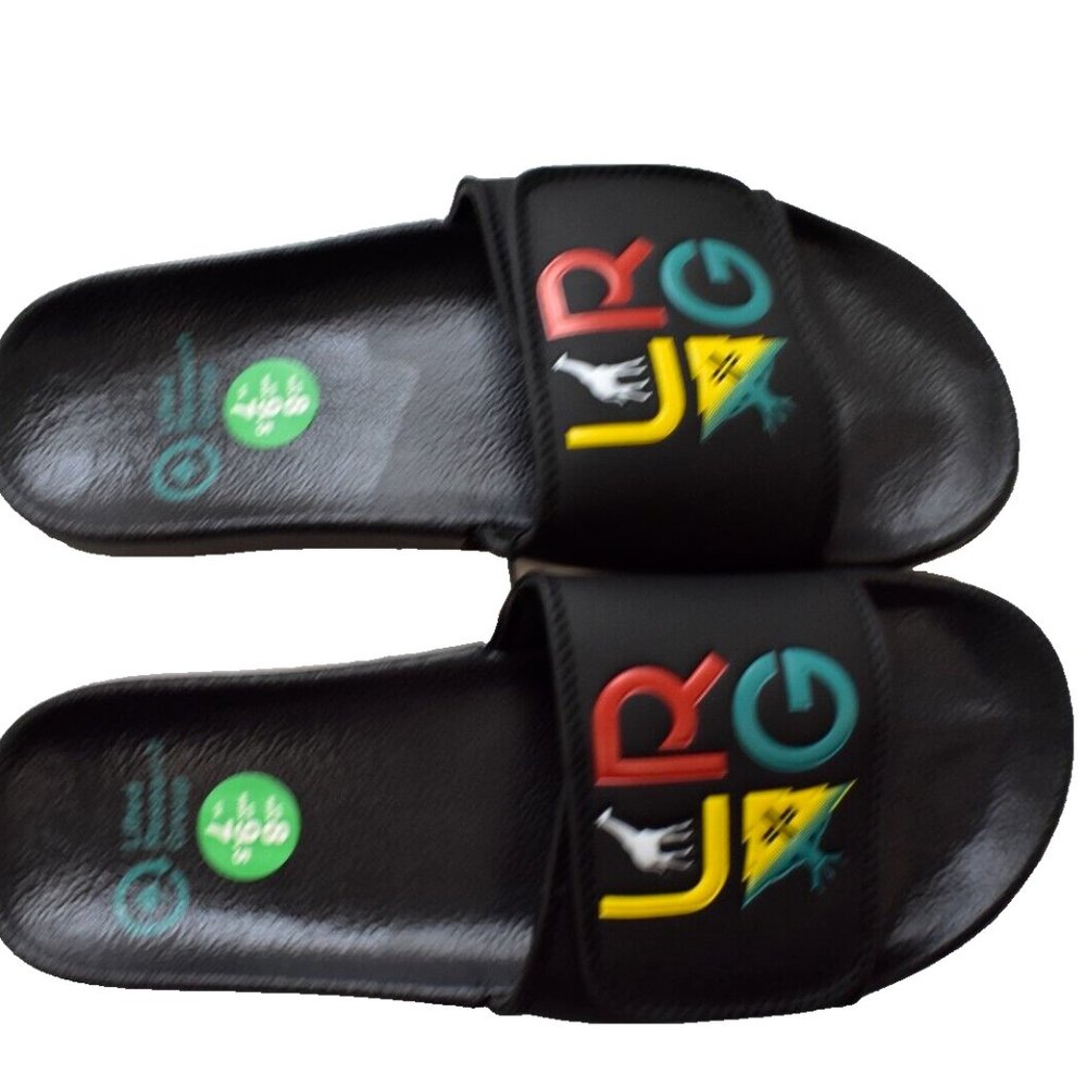 Lifted Research Group LRG Mens Stacked Rasta Logo Black Slide Sandals New 8
